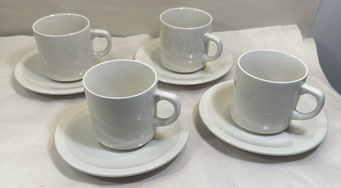 Set of Four (4) 10 Strawberry Street Square Cups & Saucers - 3" Tall - Sandstone - Image 7