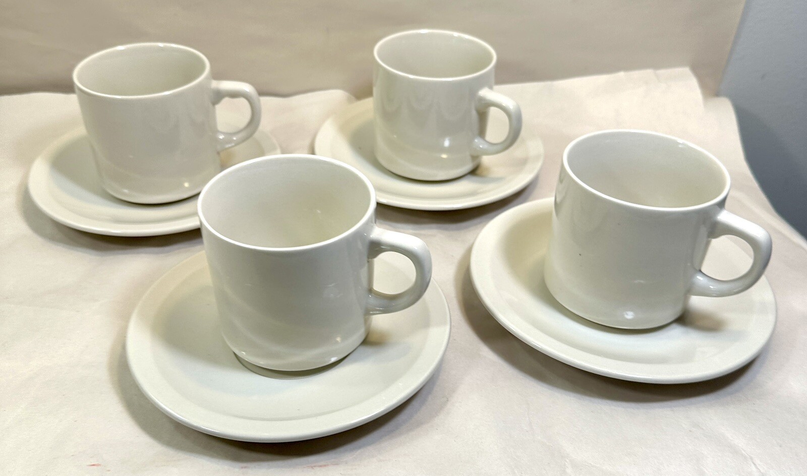 Set of Four (4) 10 Strawberry Street Square Cups & Saucers - 3" Tall - Sandstone