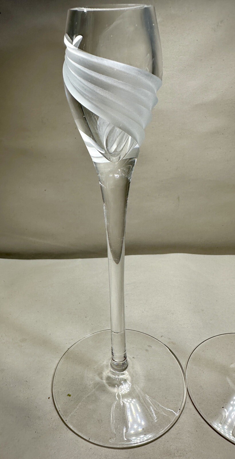 One Pair Of Lenox Frosted Windswept Crystal Candle Holders  - 7” - Image 1