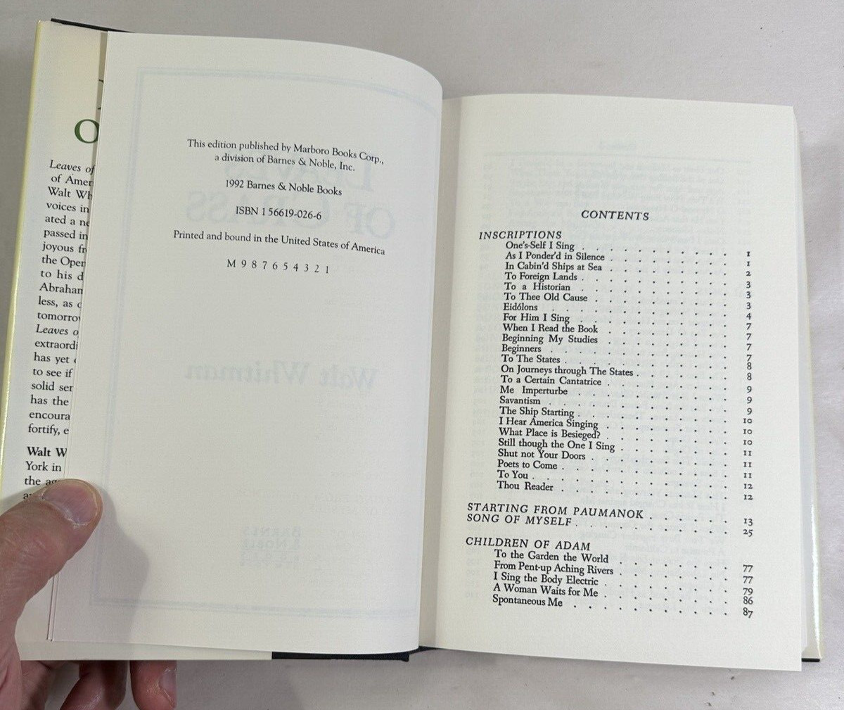Walt Whitman LEAVES OF GRASS  Barnes and Noble - 1992 - Image 2