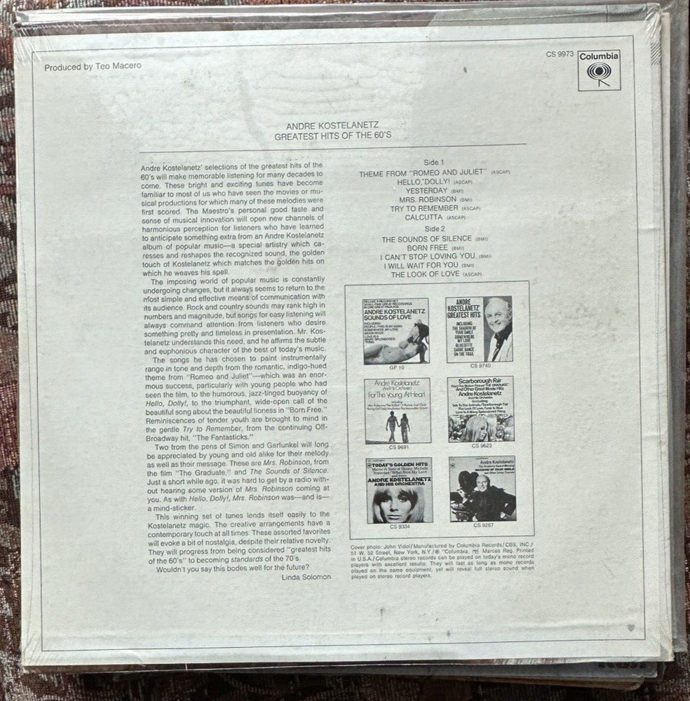 SEALED: Andre Kostelanetz Greatest Hits of the 60's  -Columbia  CS 9973 - Image 1