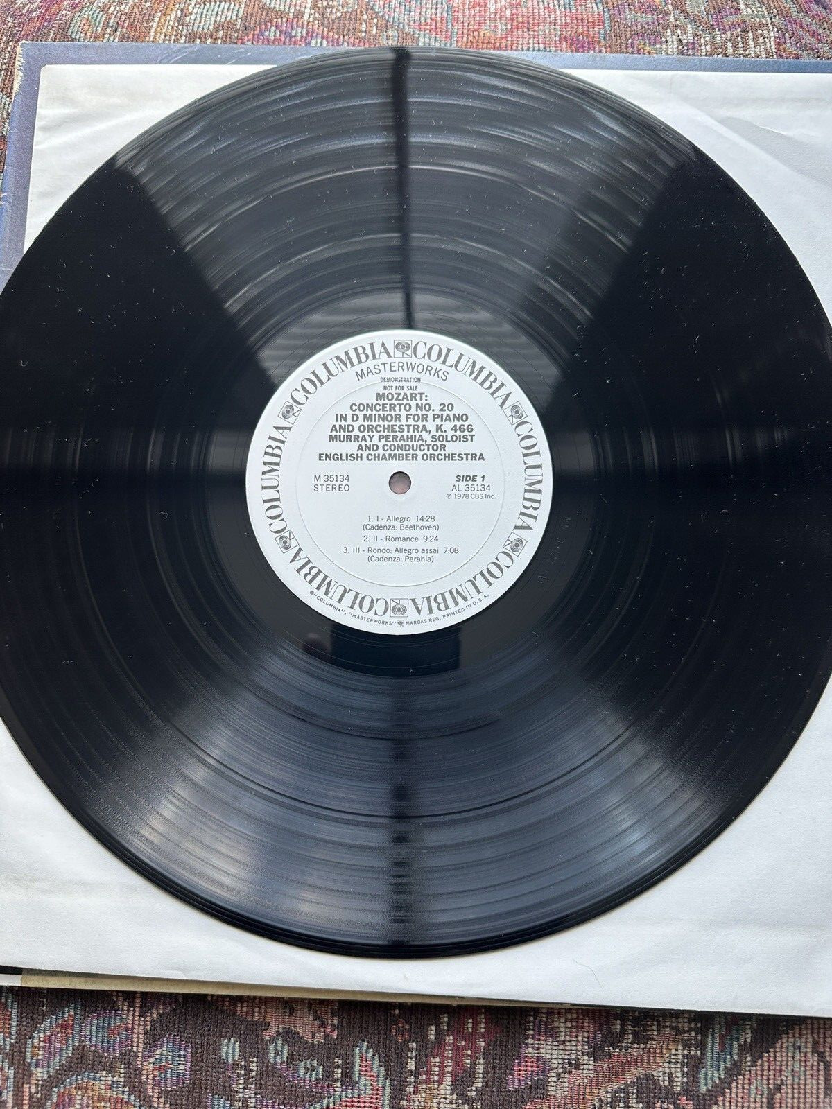 Perahia Plays And Conducts Mozart Vol. 3 LP PROMO Columbia Masterworks M 35134 - Image 2