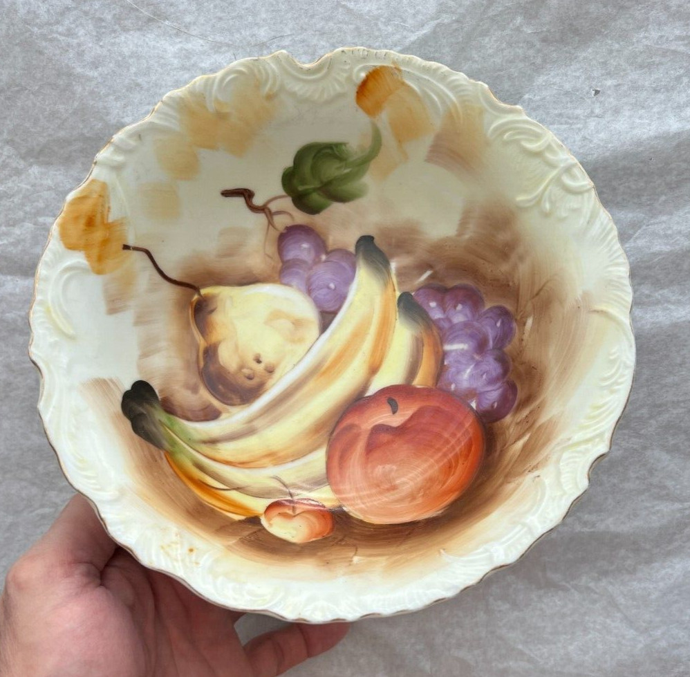 Enesco Decorative Bowl 8 Inch Hand Painted Gold Trim Fruit Yellow - Image 1