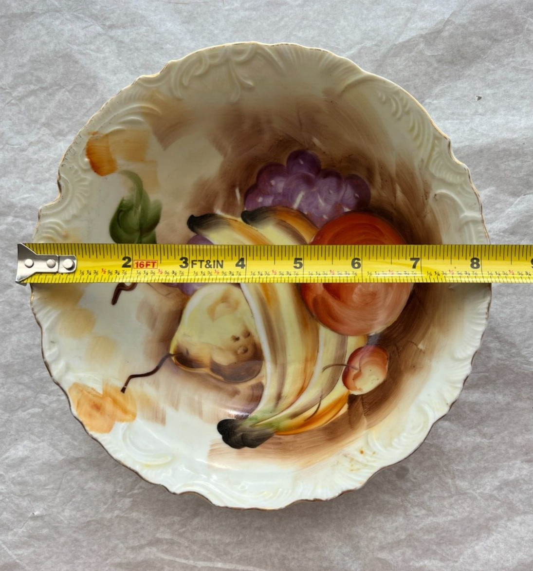 Enesco Decorative Bowl 8 Inch Hand Painted Gold Trim Fruit Yellow - Image 3