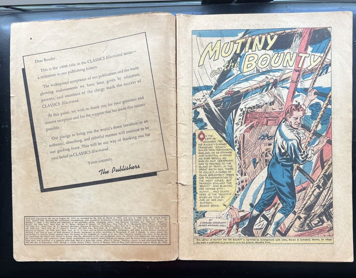 Classic Illustrated #100 1966 Mutiny on the Bounty - Nordhoff & Hall Comic Book - Image 2