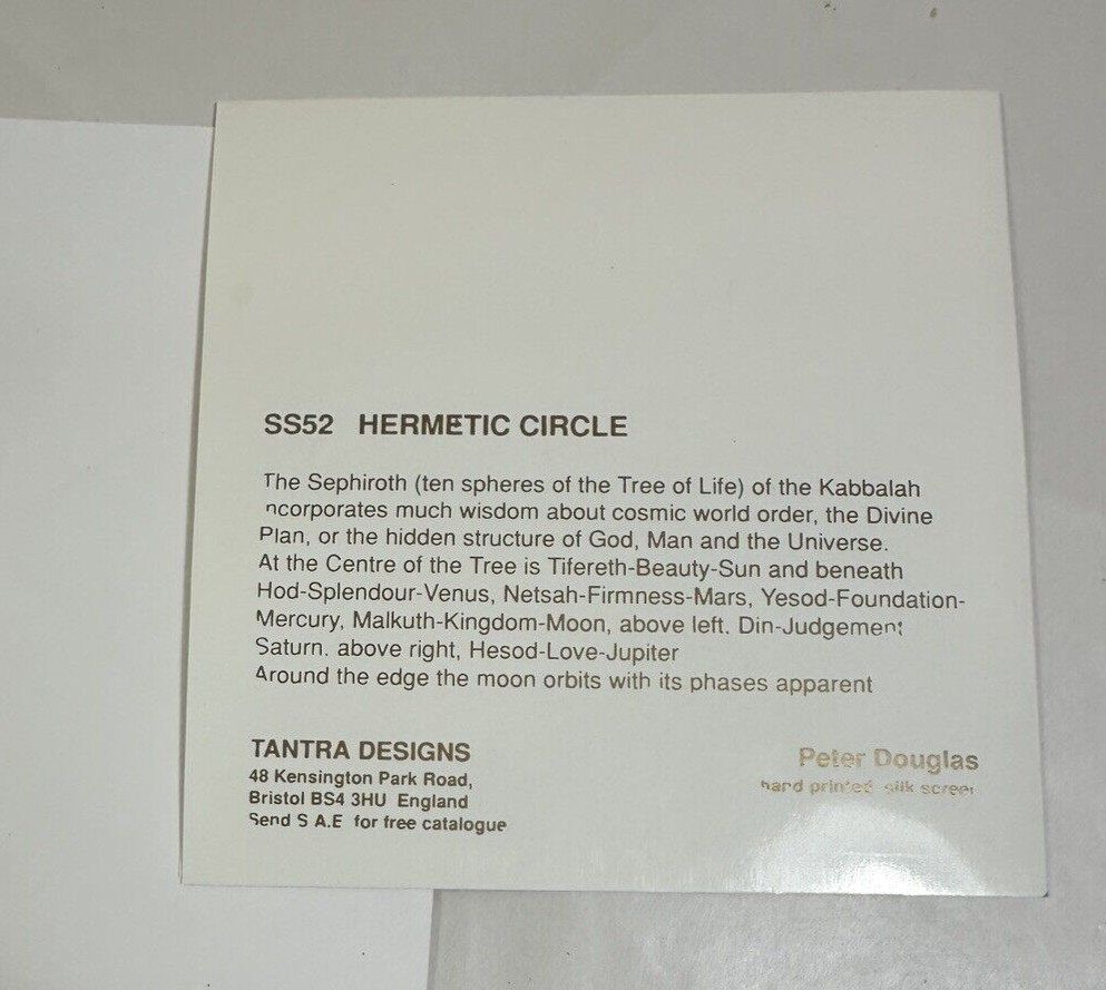 Handprinted Silk Screen Hermetic Circle Blank Notecard Greeting Card - UK Made - Image 5