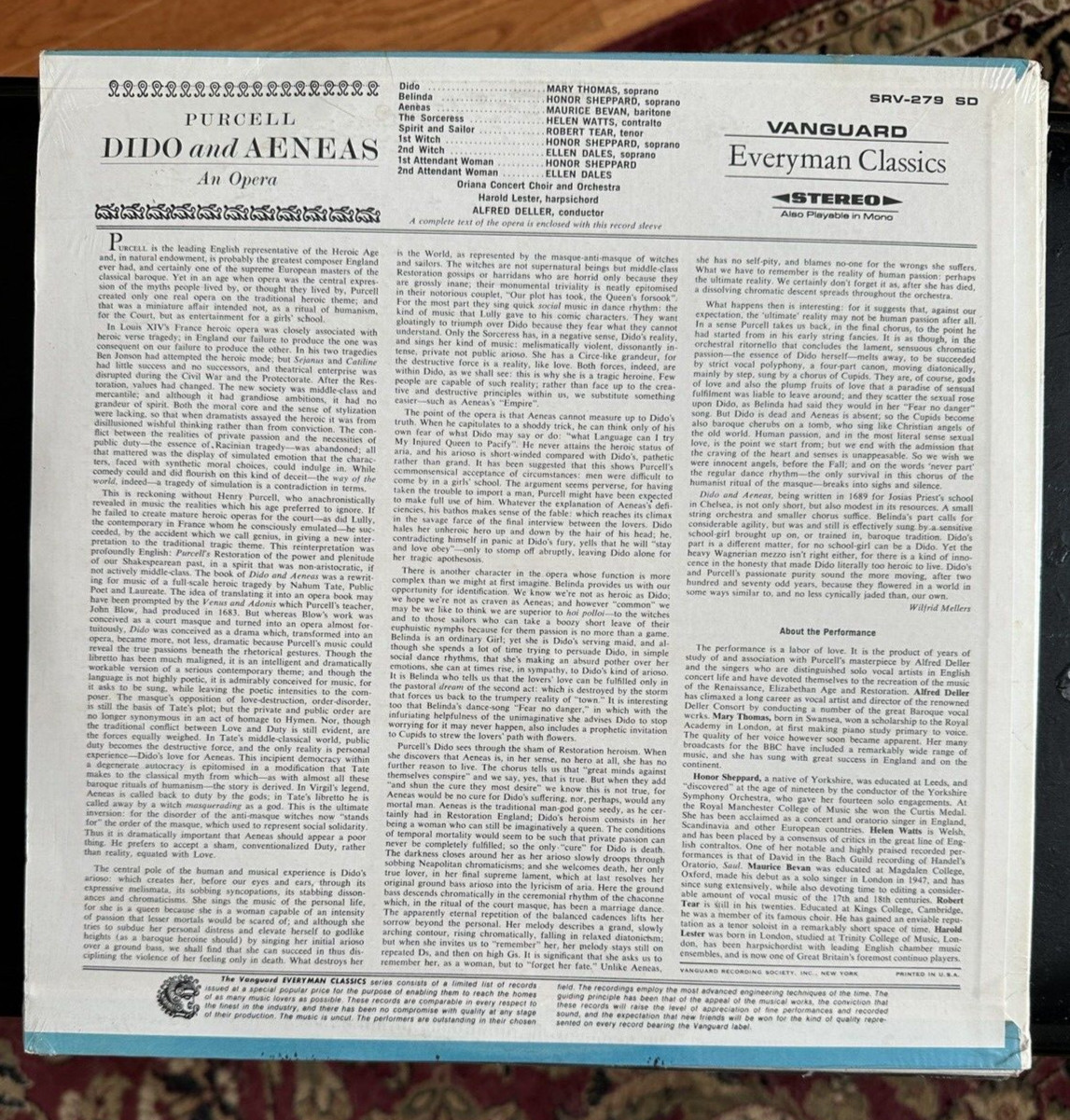 SEALED: Alfred Deller PURCELL Dido and Aeneas - Vanguard SRV-279 SD - Image 1