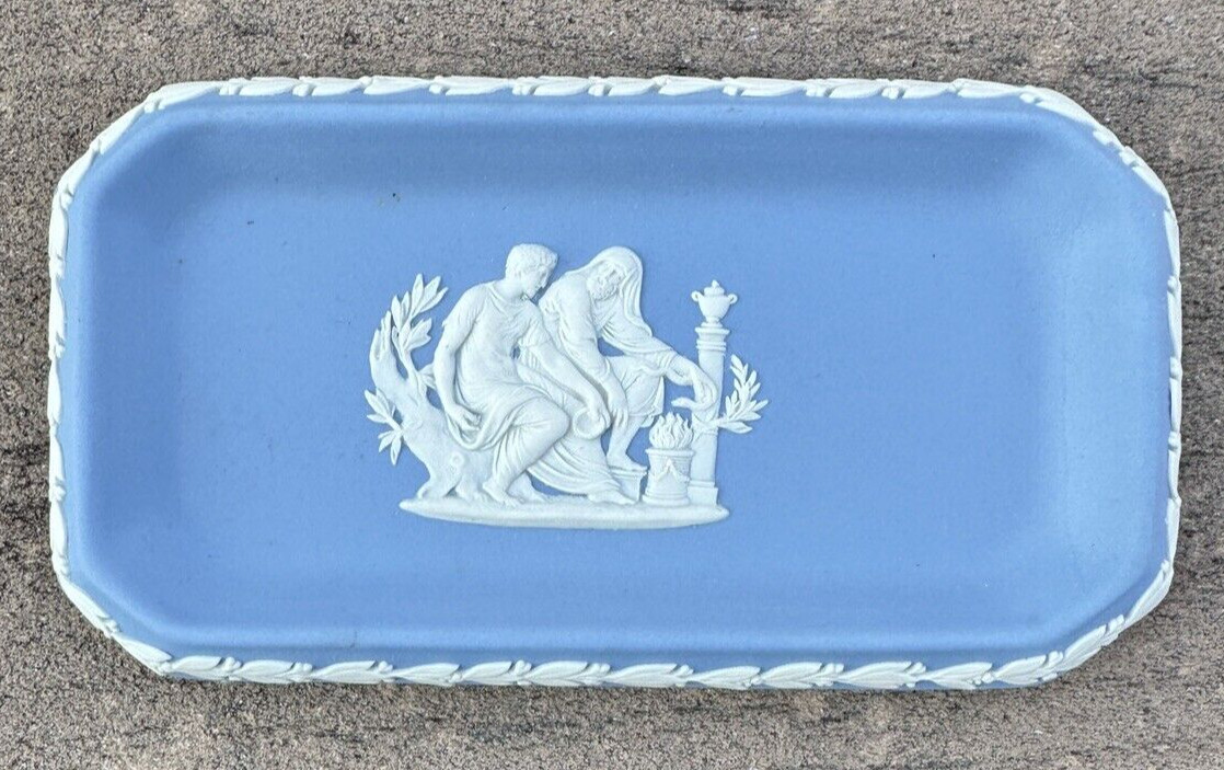 Vintage Wedgwood Jasperware Rectangular Blue Trinket Dish