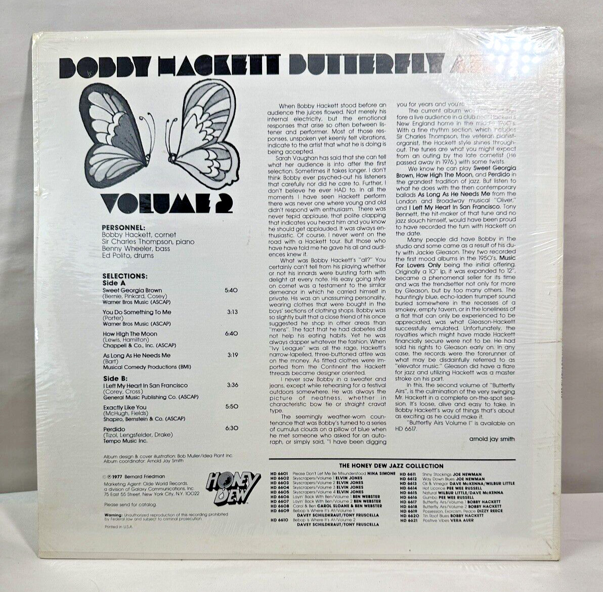 SEALED: Bobby Hackett “Butterfly Airs Vol.2” (Honey Dew HD 6618) - Image 1
