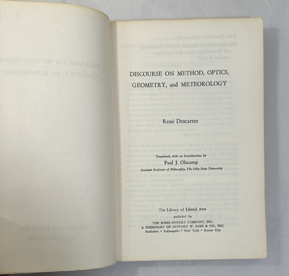 Discourse On Method, Optics, Geometry - Rene Descartes - Library Of Liberal Arts - Image 2