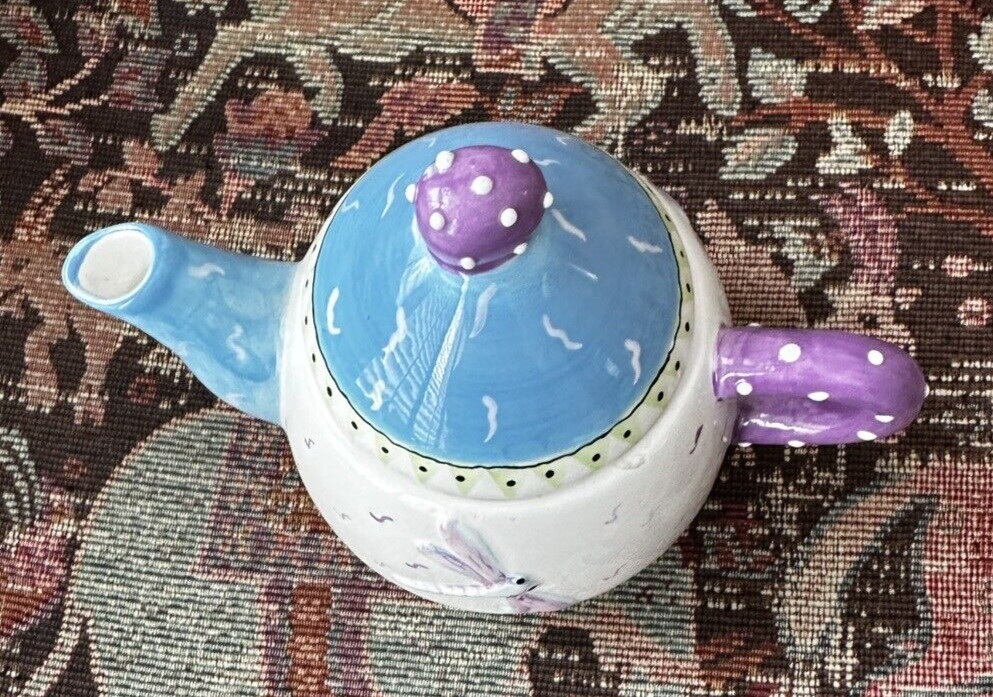 Pristine Bella Casa Tea Pot With Lid By Ganz  - Dragonfly - Image 1