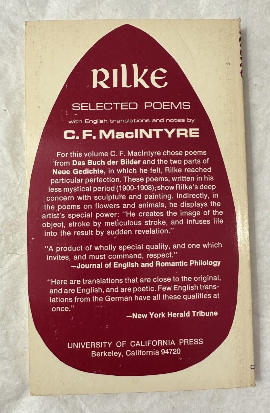 Rilke Selected Poems With English Translations and Notes - C.F. MacIntyre, 1968 - Image 4