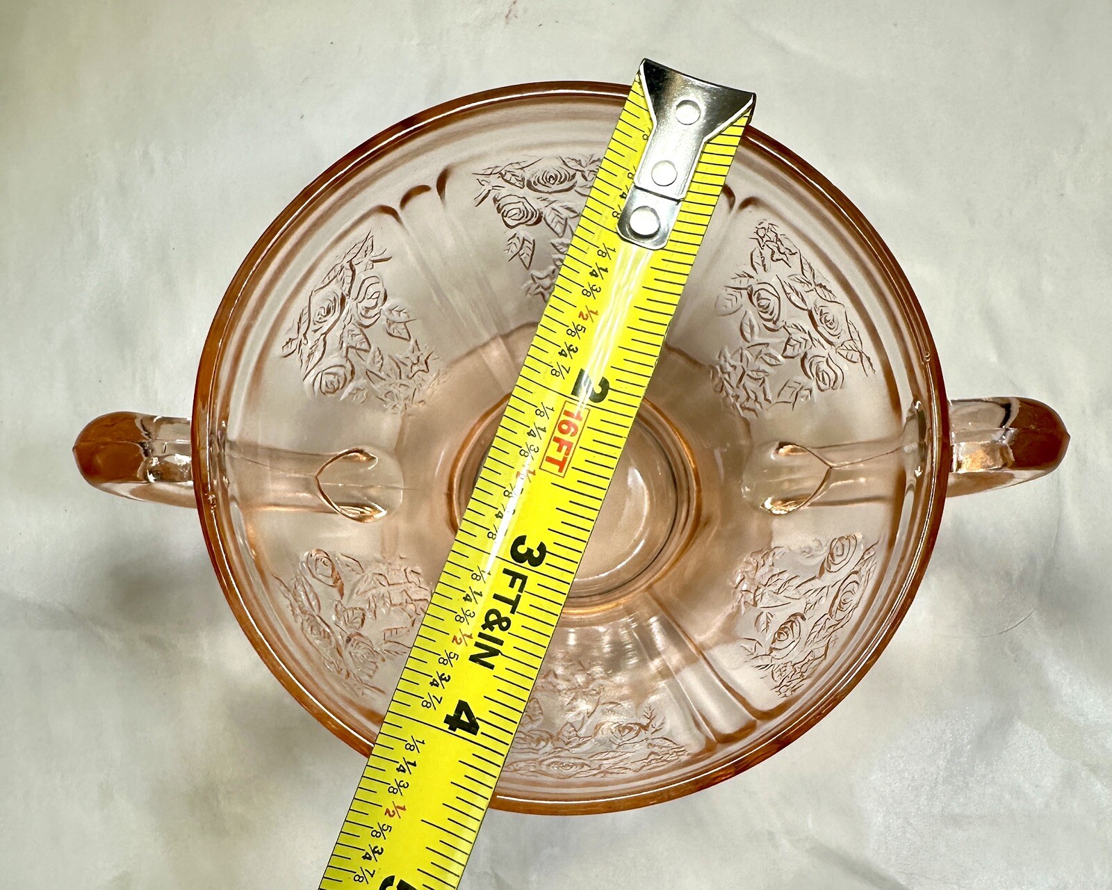 Federal Sharon Cabbage Rose Pink Depression Glass Sugar Bowl - Image 4
