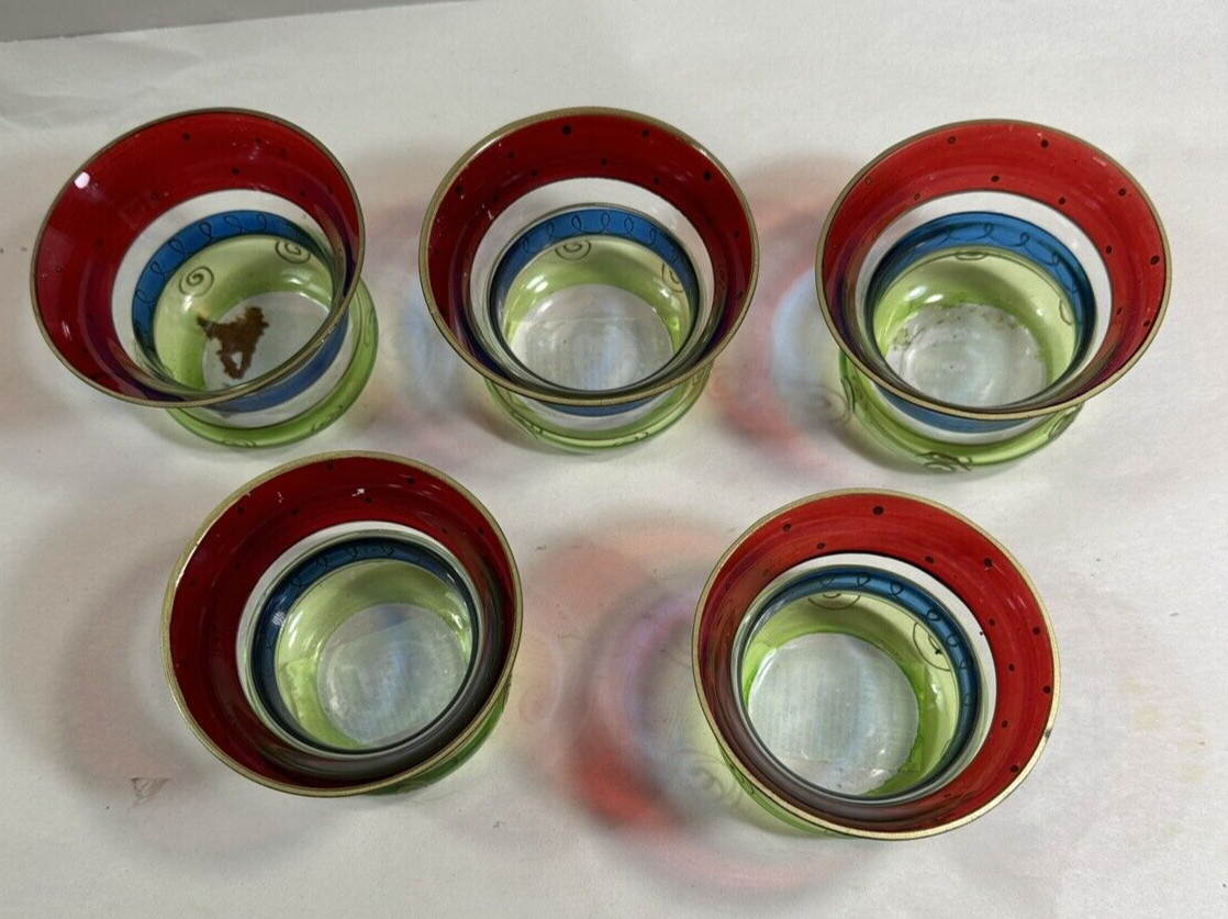 Pier 1 Votive Tealight Holder Glossy Red Green Blue with Matte Gold Accents - Image 2