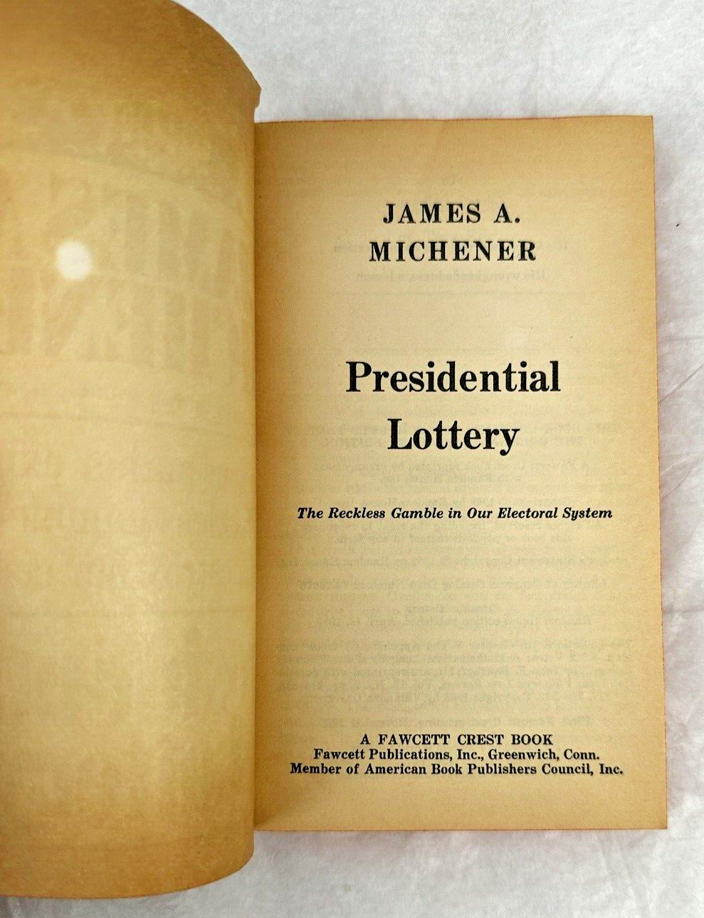 Presidential Lottery by James A. Michener --1969 First Fawcett Crest Printing - Image 2