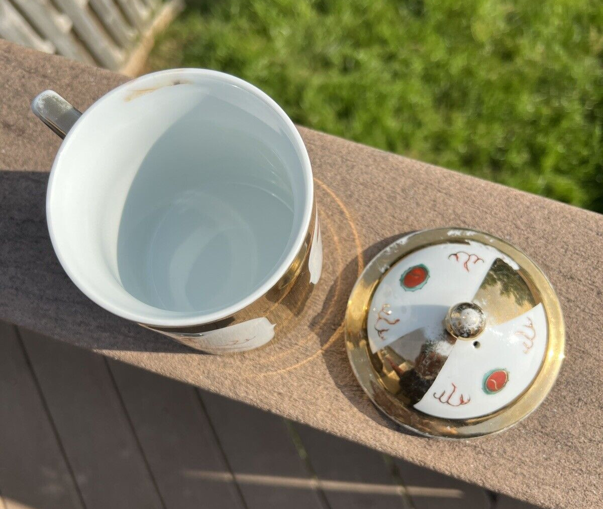 Vintage Gold Dragon & Phoenix Porcelain Coffee / Tea Mug with Lid - Image 6