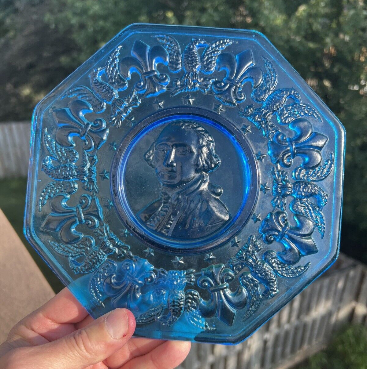 Blue Glass George Washington Plate - 8" - Immaculate - Image 1