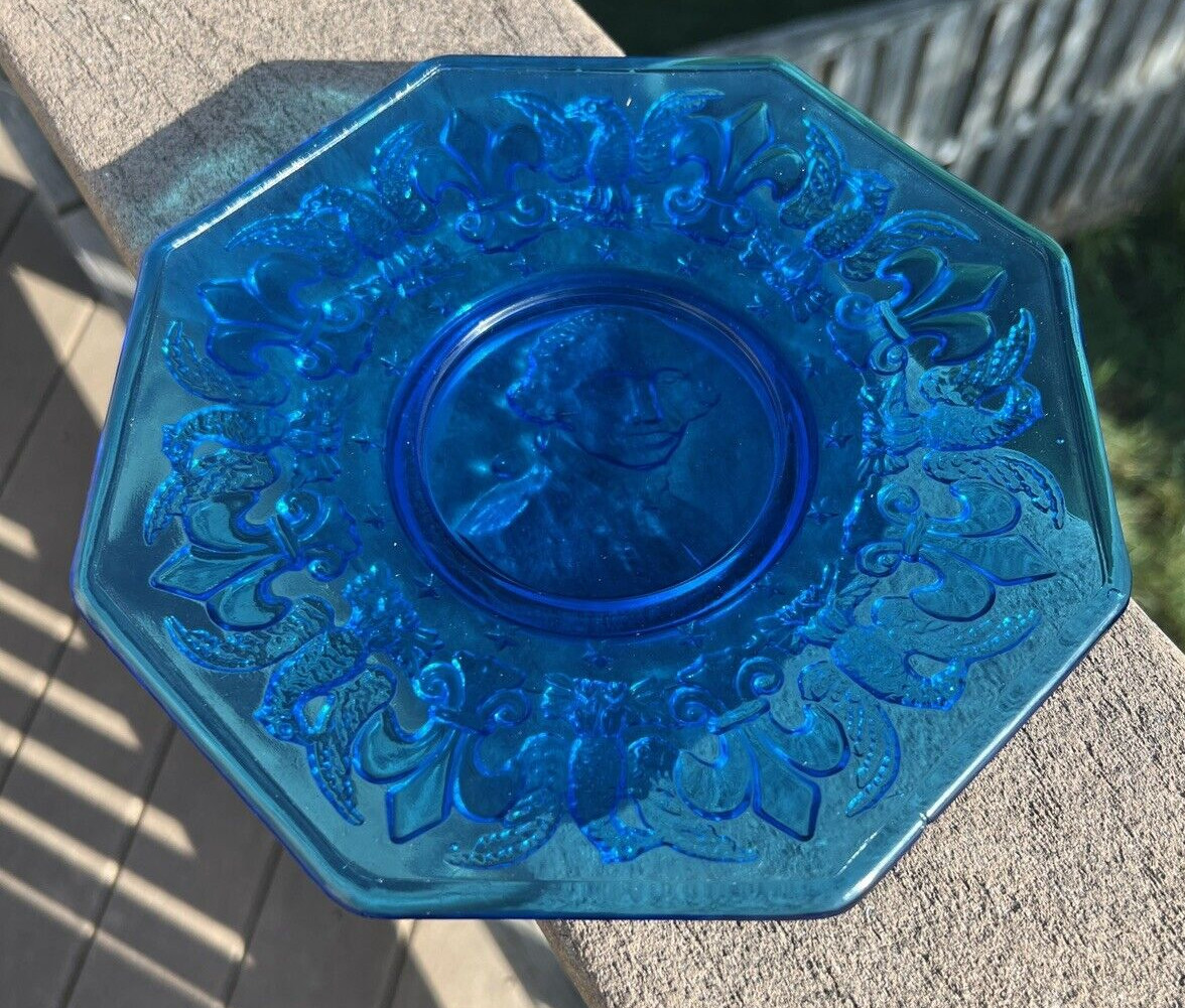 Blue Glass George Washington Plate - 8" - Immaculate - Image 3