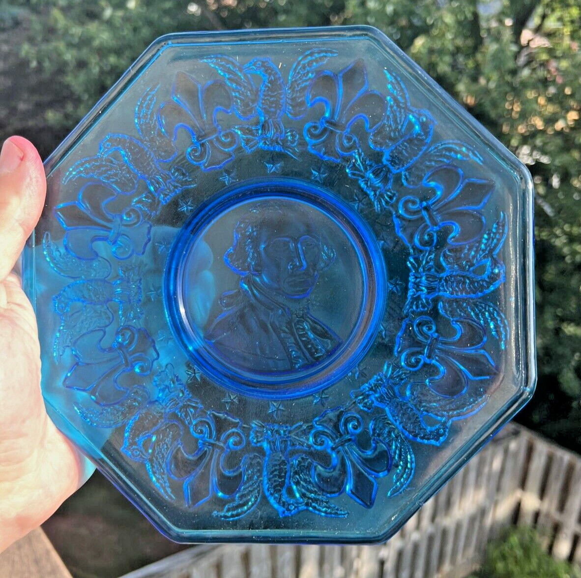 Blue Glass George Washington Plate - 8" - Immaculate