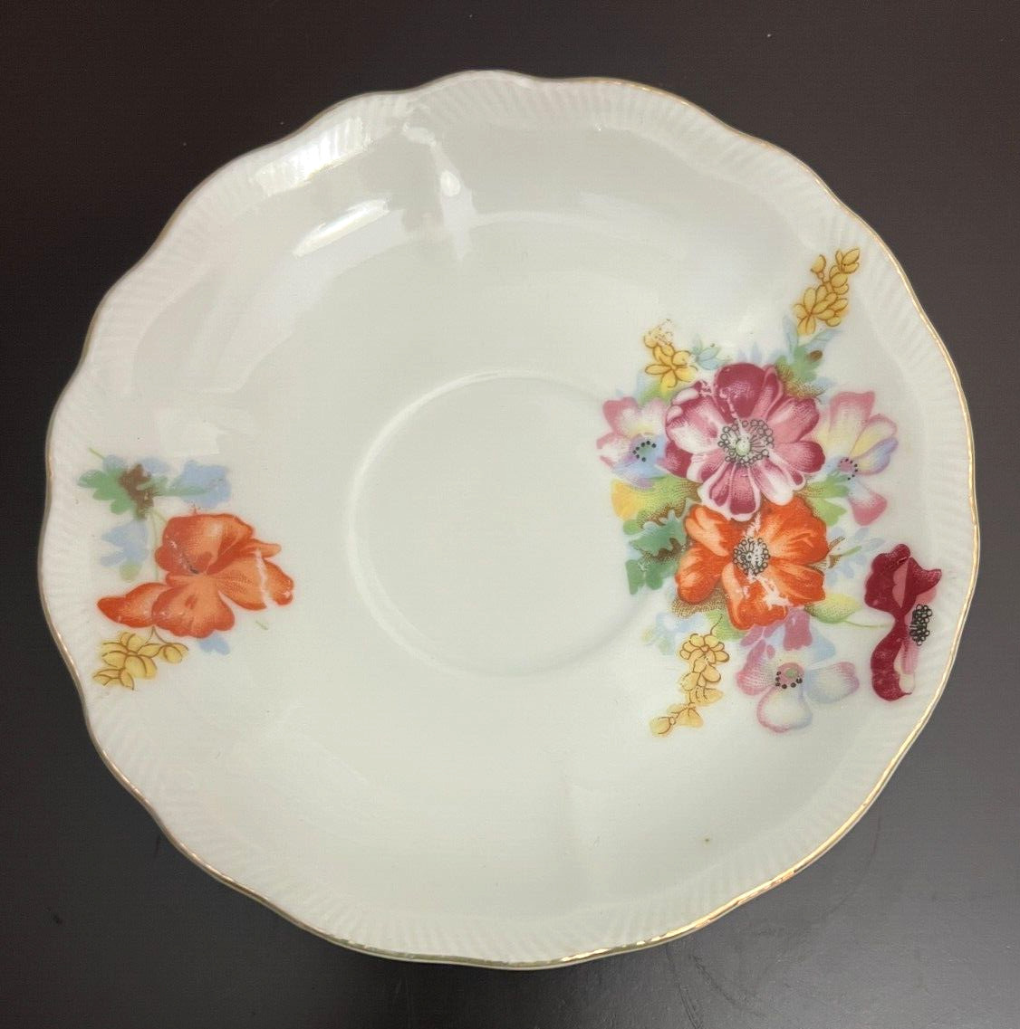 Occupied Japan Tea Cup / Saucer Hand Painted Flowers Pink Orange Violet - Image 5