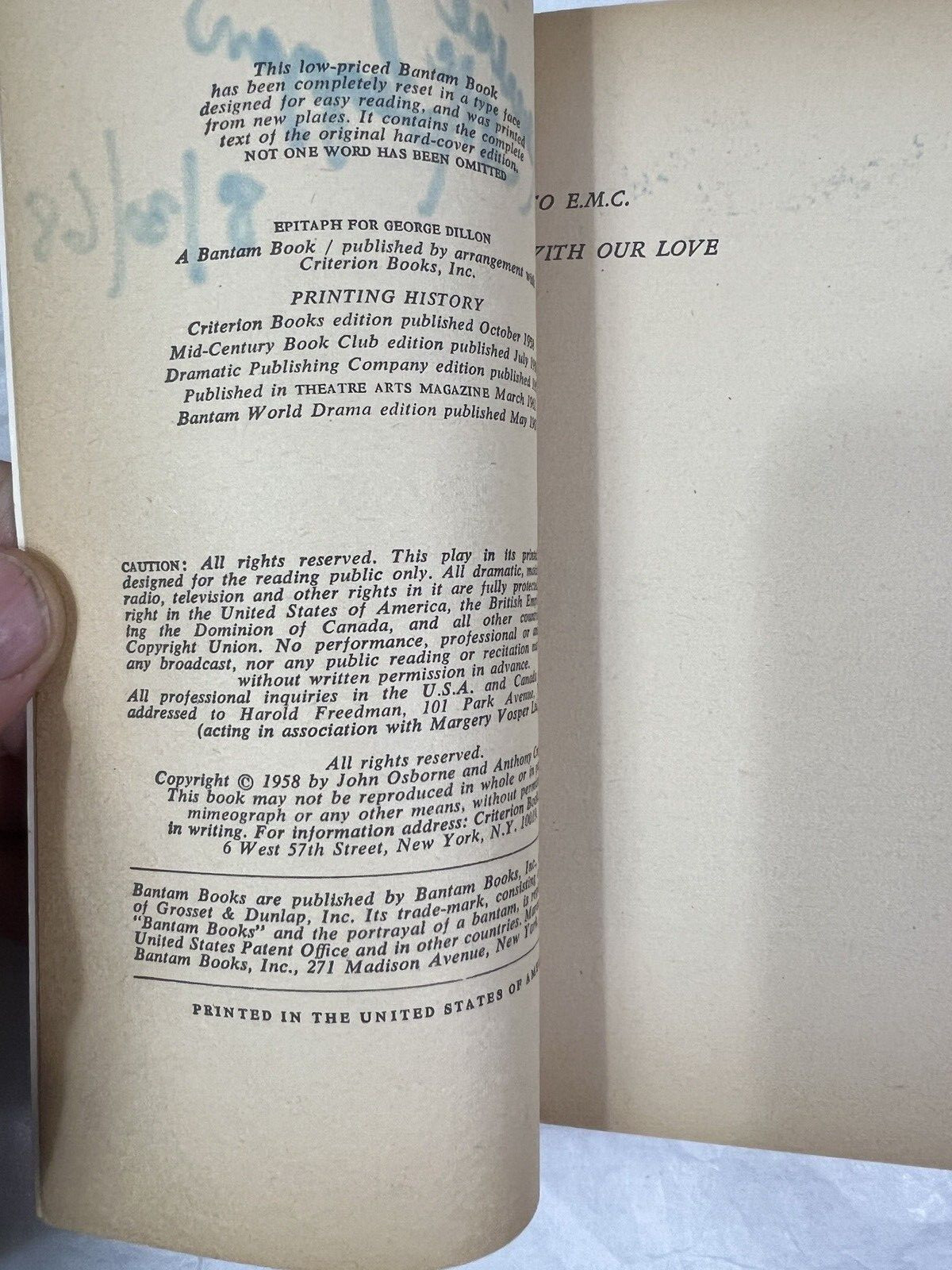 Epitaph for George Dillon - Osborne, Creighton - 1967 Bantam Paperback - Image 2