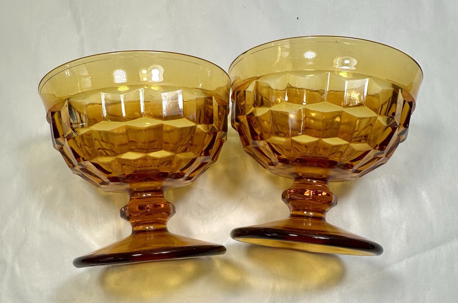 Set of Two (2) Indiana Glass Company  Amber White Hall  Sherbet Glasses Vintage - Image 2