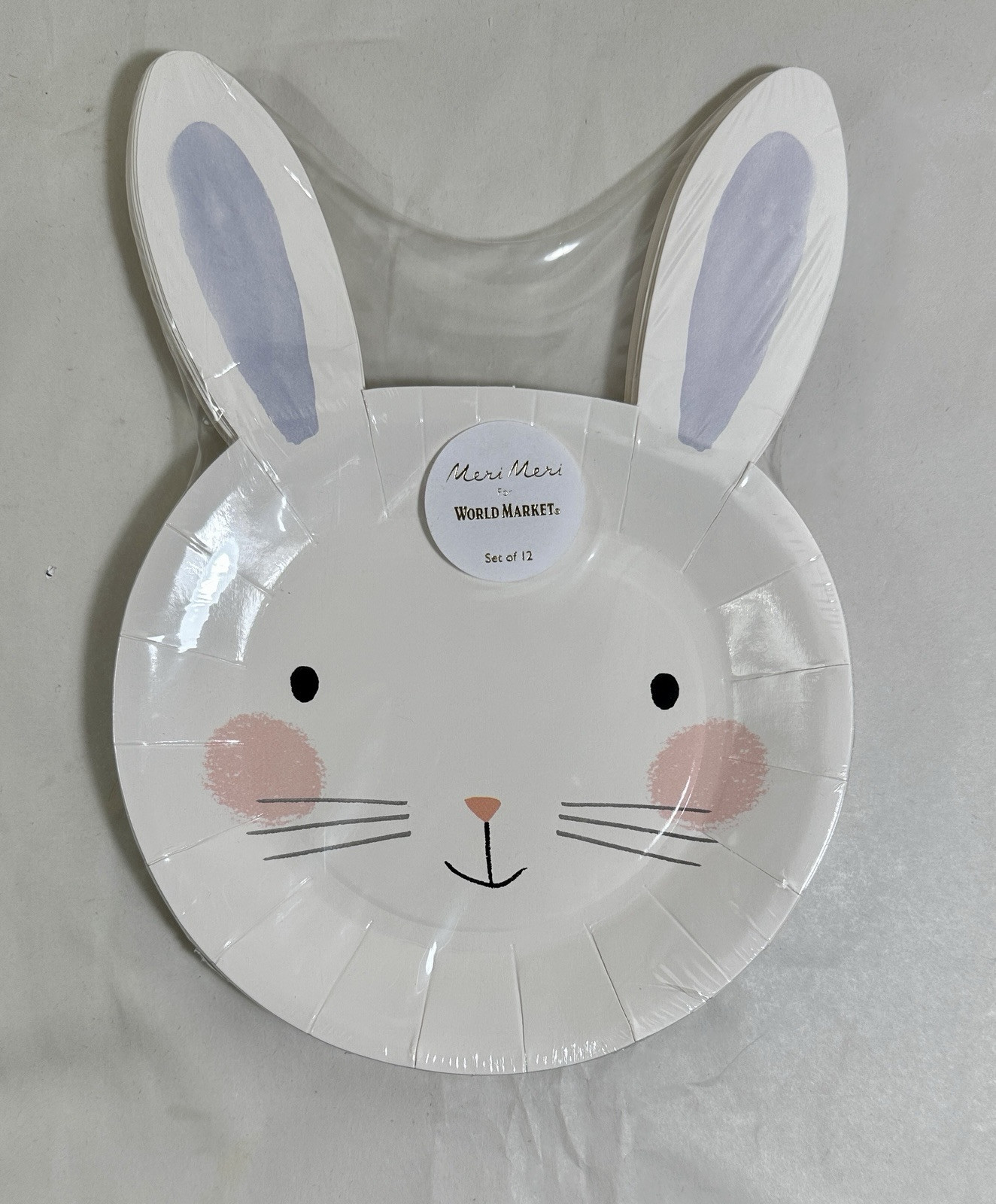World Market MERI MERI Bunny Rabbit Shaped Paper Plates 12 Count - SEALED, NEW