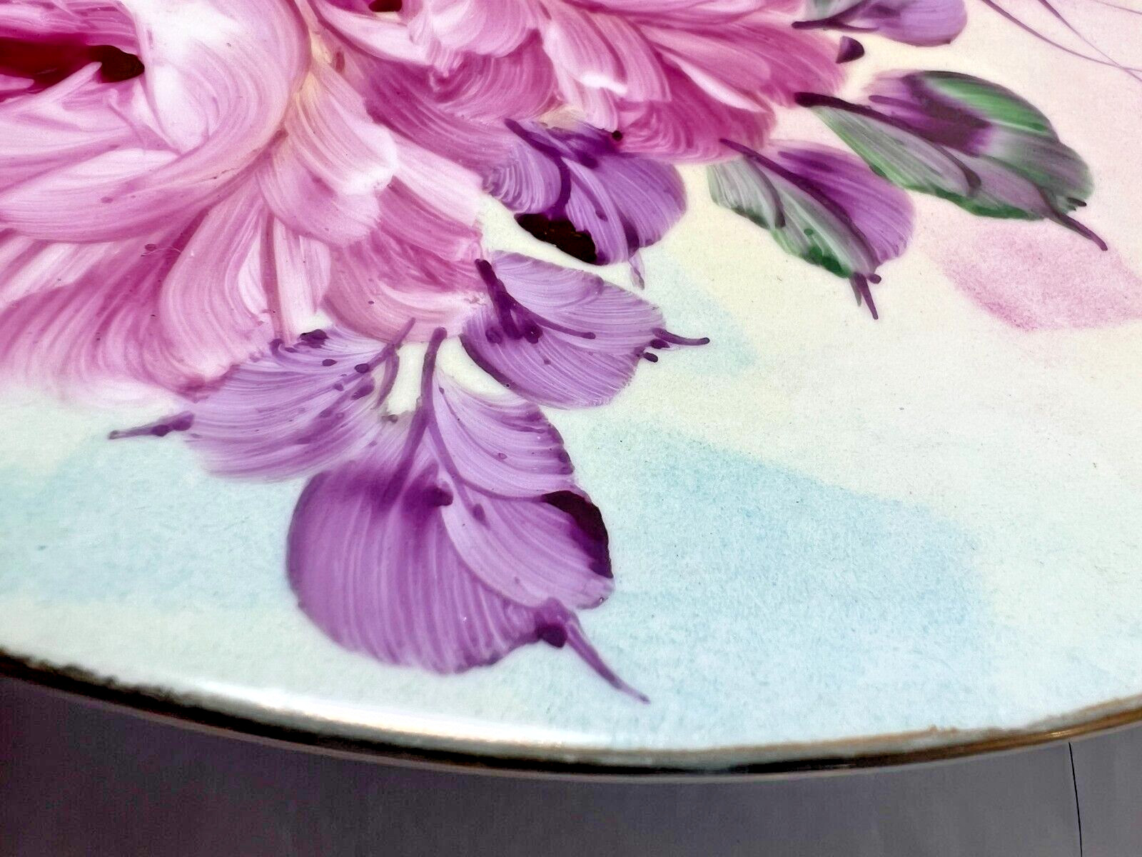 Faux Limoges Hand Painted Plate Purple and Violet Flowers 11.5 inches - Image 8
