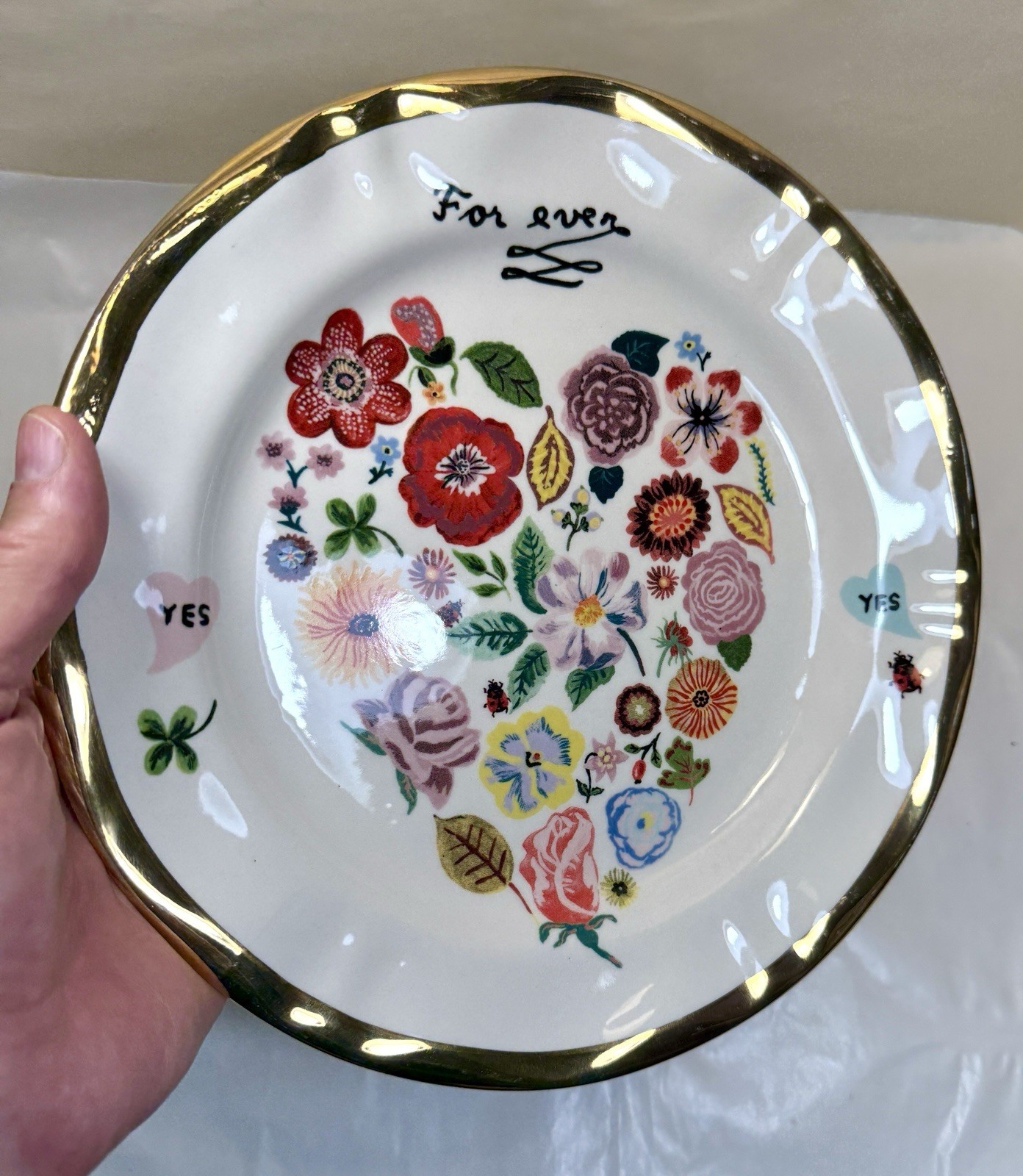 Anthropologie Plate /   Nathalie Lete / Forever Heart Flowers / Gold Trim - 10" - Image 1