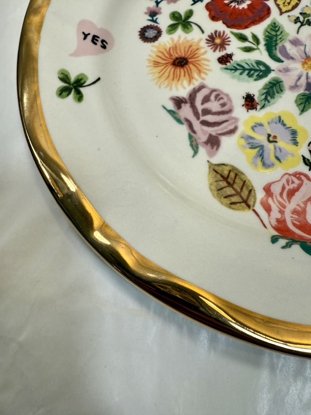 Anthropologie Plate /   Nathalie Lete / Forever Heart Flowers / Gold Trim - 10" - Image 2