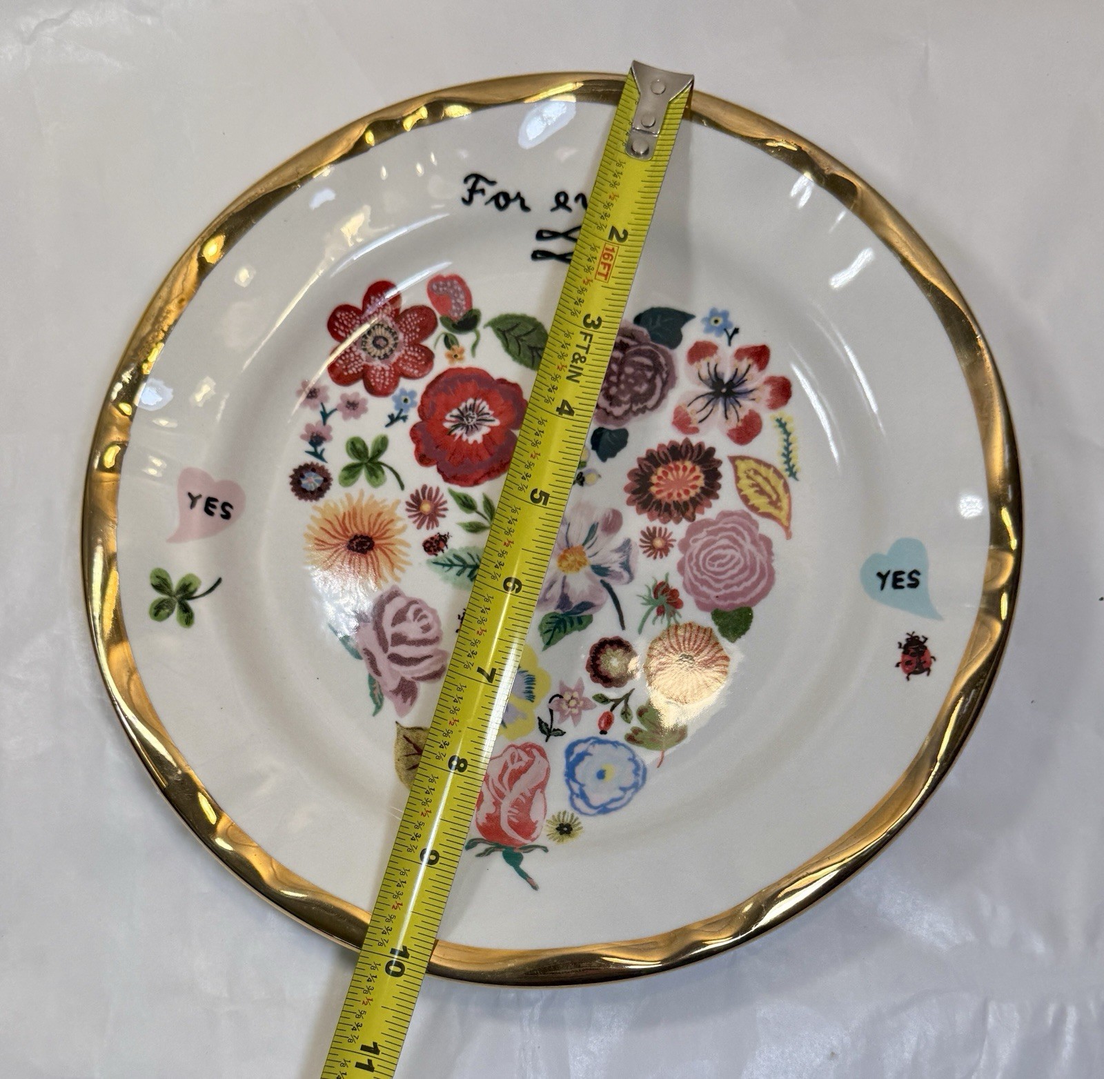Anthropologie Plate /   Nathalie Lete / Forever Heart Flowers / Gold Trim - 10" - Image 4