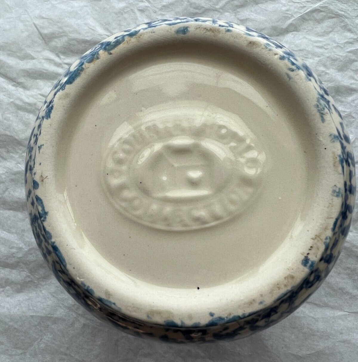 Workshops of Gerald E Henn Blue Spongeware Heart Pottery Tealight Votive - Image 4