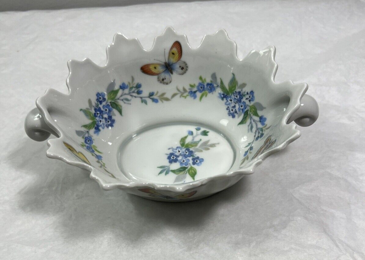 Limoges France Porcelain Handled Candy Trinket Dish Bowl Floral Butterflies - Image 2