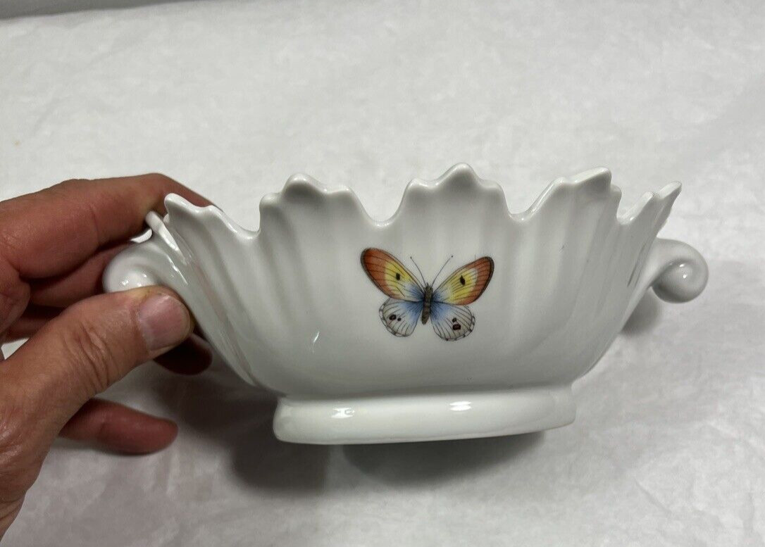 Limoges France Porcelain Handled Candy Trinket Dish Bowl Floral Butterflies - Image 4