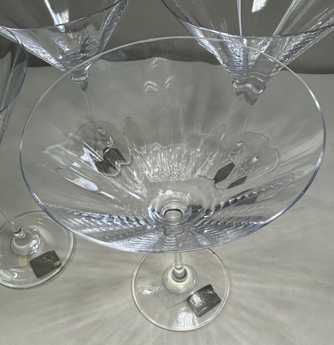 Two (2) Mikasa Stephanie Martini Cocktail Glasses Ribbed Optic Bowl - Austria - Image 2