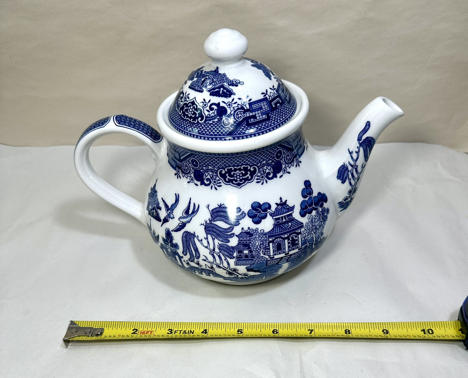 Vintage Churchill Blue Willow Teapot Made In England Staffordshire White China - Image 2