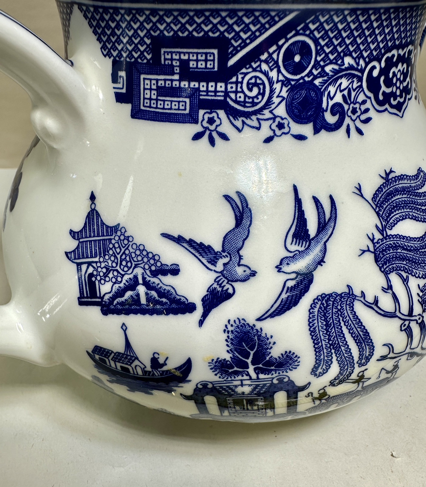 Vintage Churchill Blue Willow Teapot Made In England Staffordshire White China - Image 6