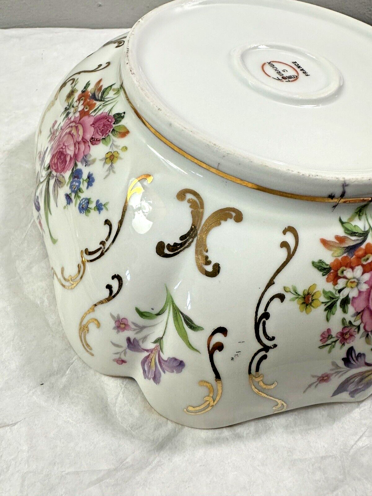 France Louis Lourioux Foecy Serving Bowl and Ladle - Gold Trim - Immaculate - Image 12