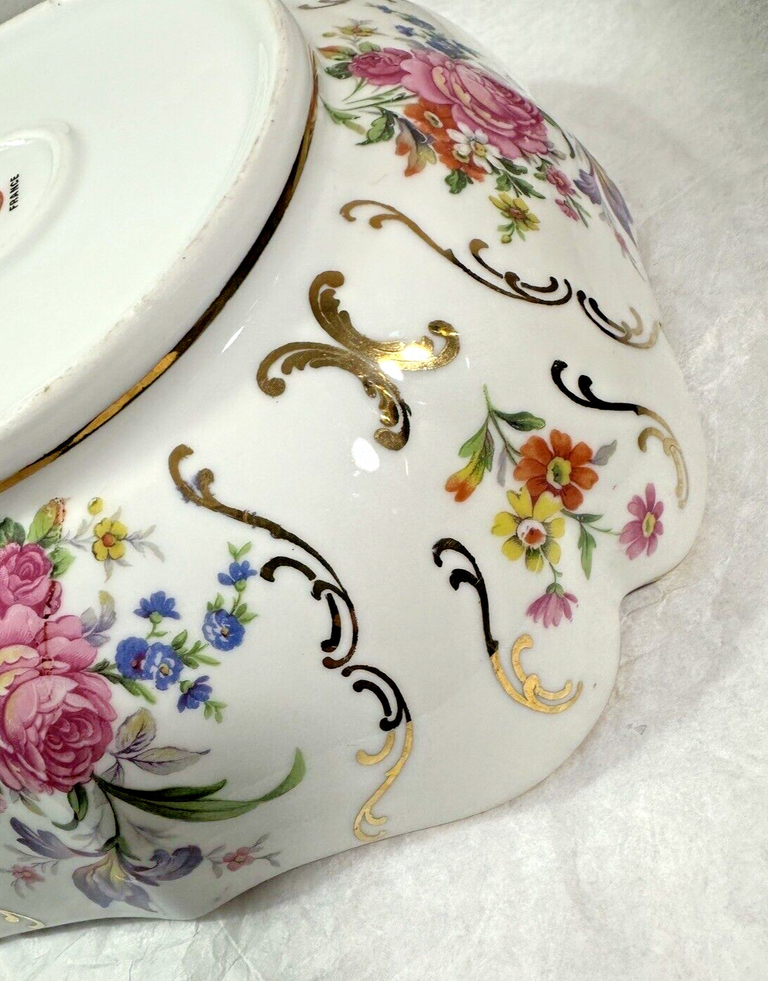 France Louis Lourioux Foecy Serving Bowl and Ladle - Gold Trim - Immaculate - Image 13