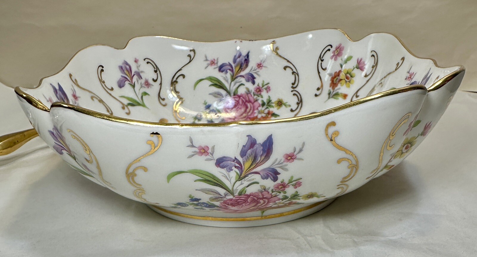 France Louis Lourioux Foecy Serving Bowl and Ladle - Gold Trim - Immaculate - Image 20