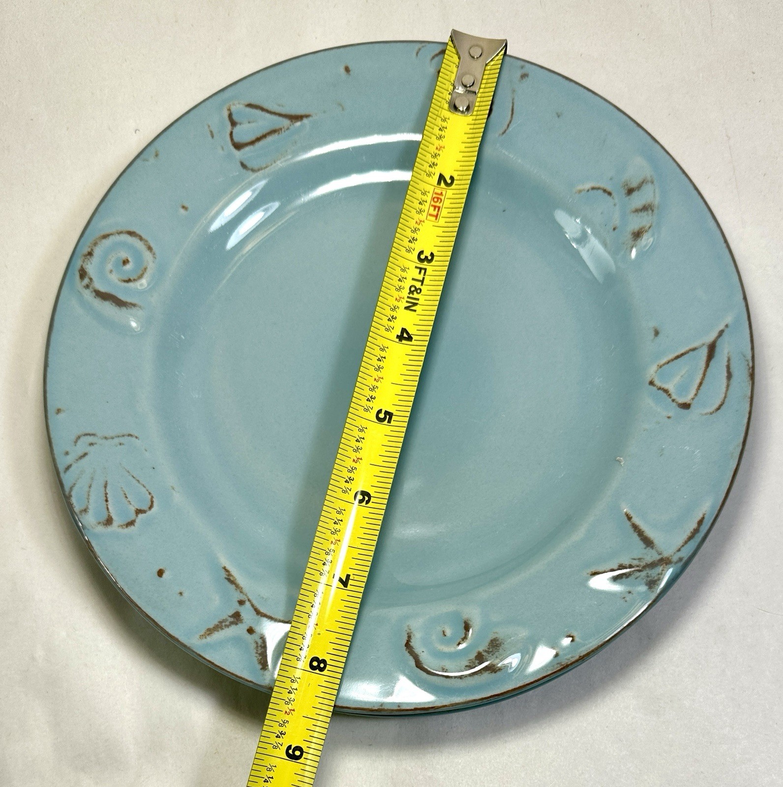 Set of 3 Thomson Pottery Cape Cod Blue Salad / Dessert Plates Embossed Shells - Image 2