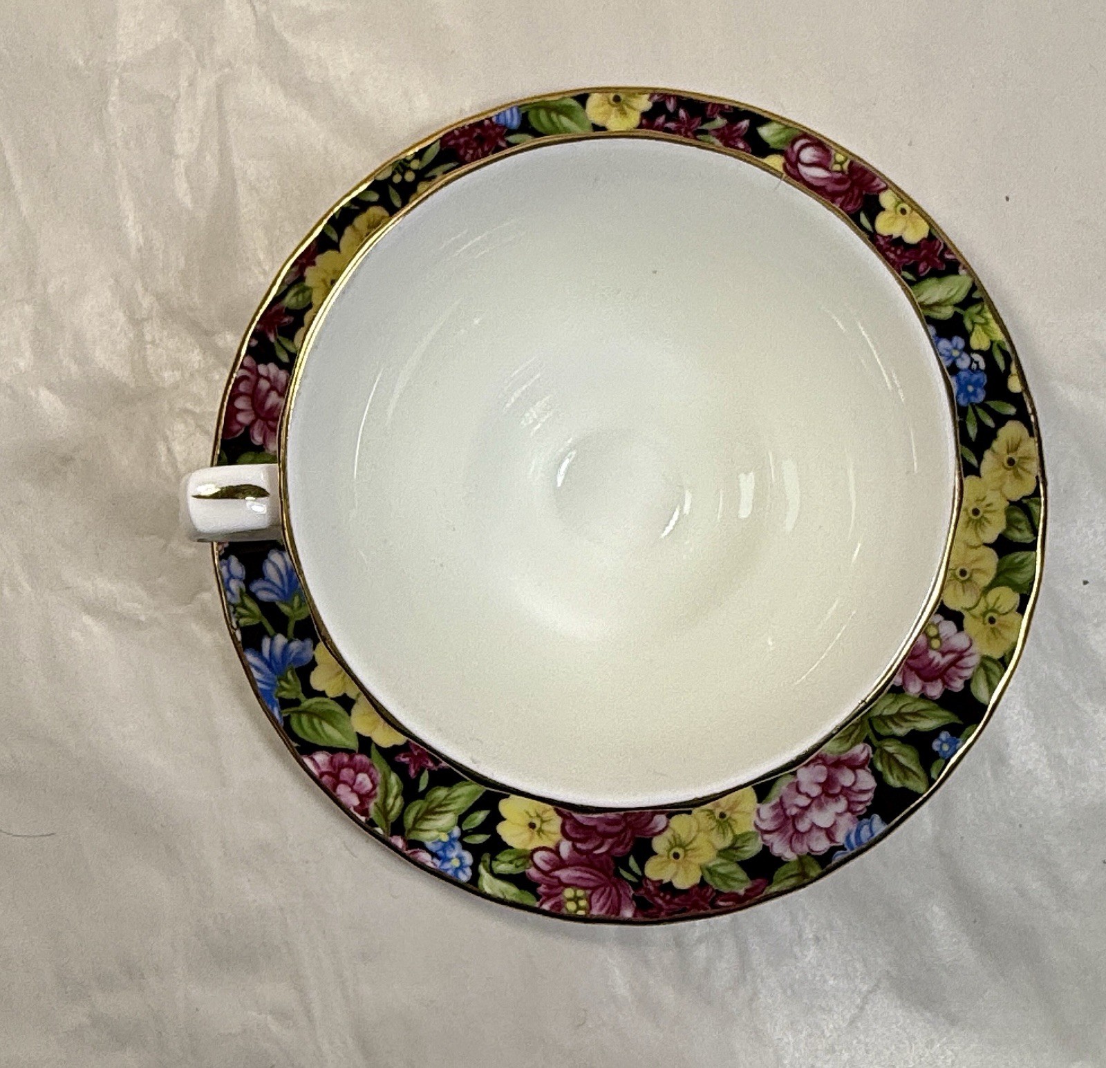 Bethany Cup & Saucer Staffordshire England Black Pink Blue Floral Chintz Teacup - Image 5