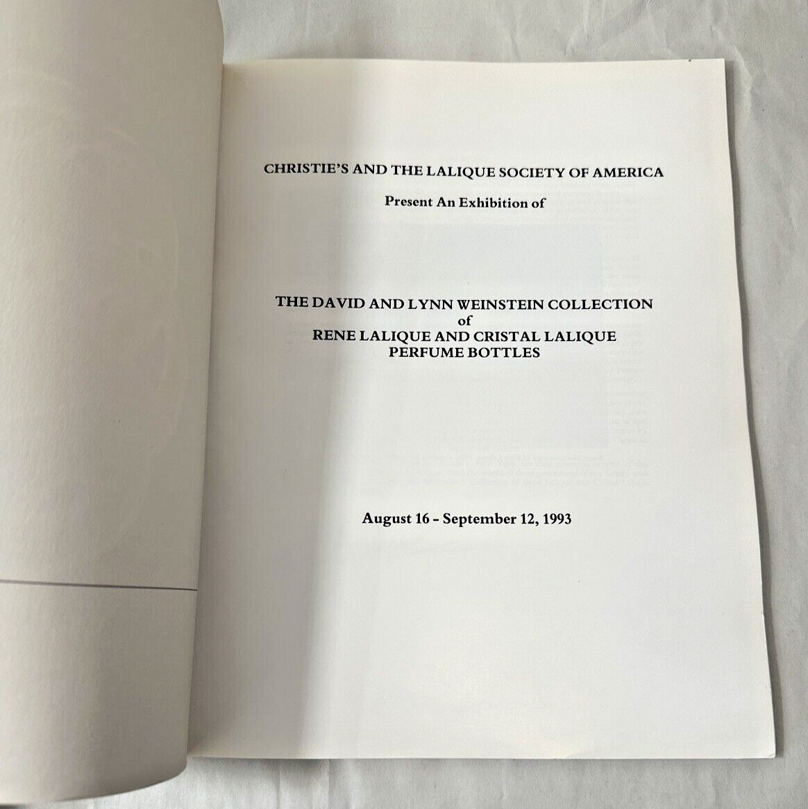 Christie's / Lalique Society / Weinstein Lalique Perfume Bottle Catalog 1993 - Image 1