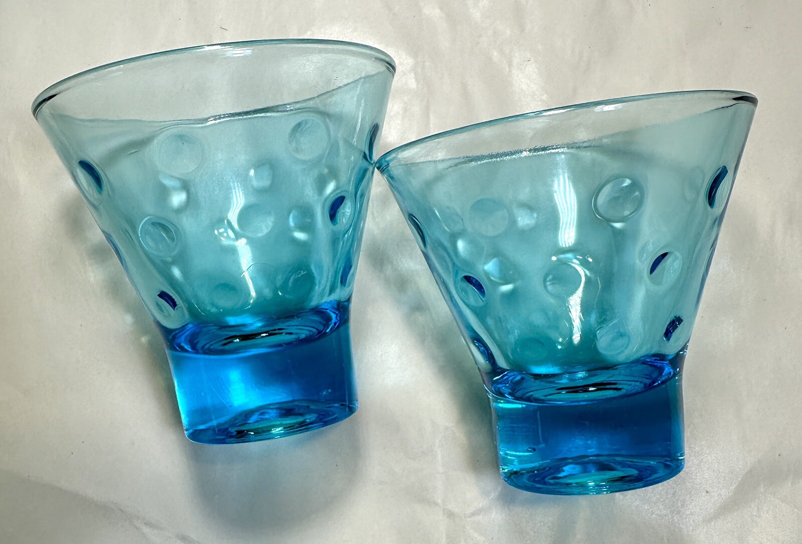Set Of 2 Hazel Atlas Capri Blue Dot Cocktail Barware Glasses 4 Ounces