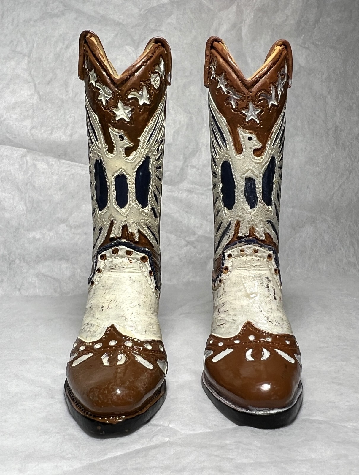 2¾" Tall Pair Ceramic Vintage Western Cowboy Boots - Miniature Not Real Boots - Image 1