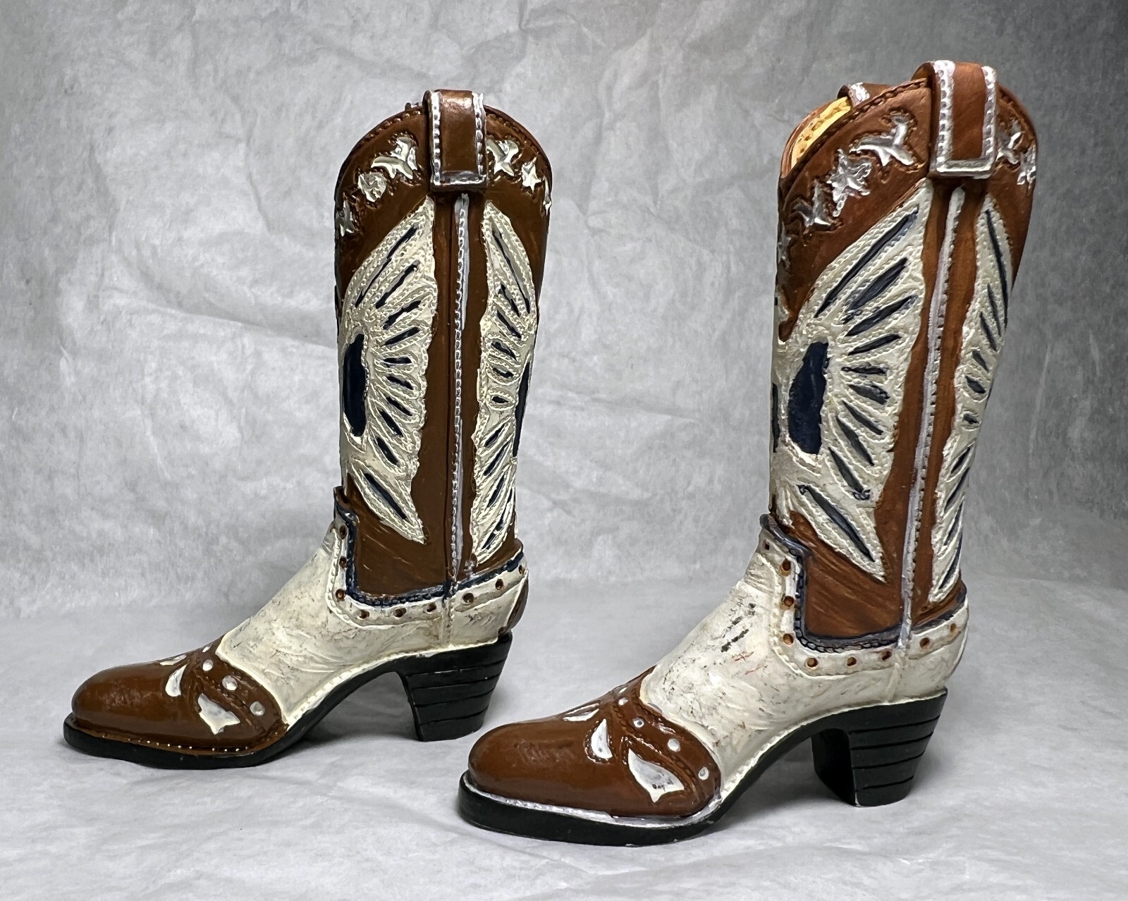 2¾" Tall Pair Ceramic Vintage Western Cowboy Boots - Miniature Not Real Boots