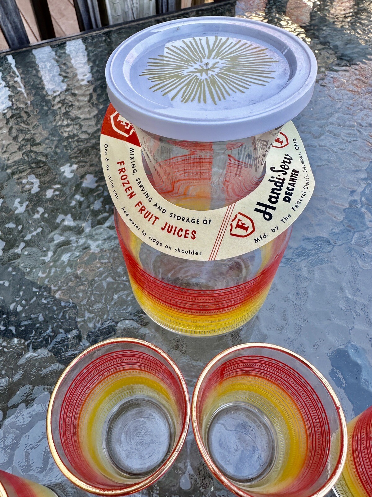 Federal Glass Handi-Serv Juice Glass Decanter Vintage Set w/ Six (6) Glasses NEW - Image 1