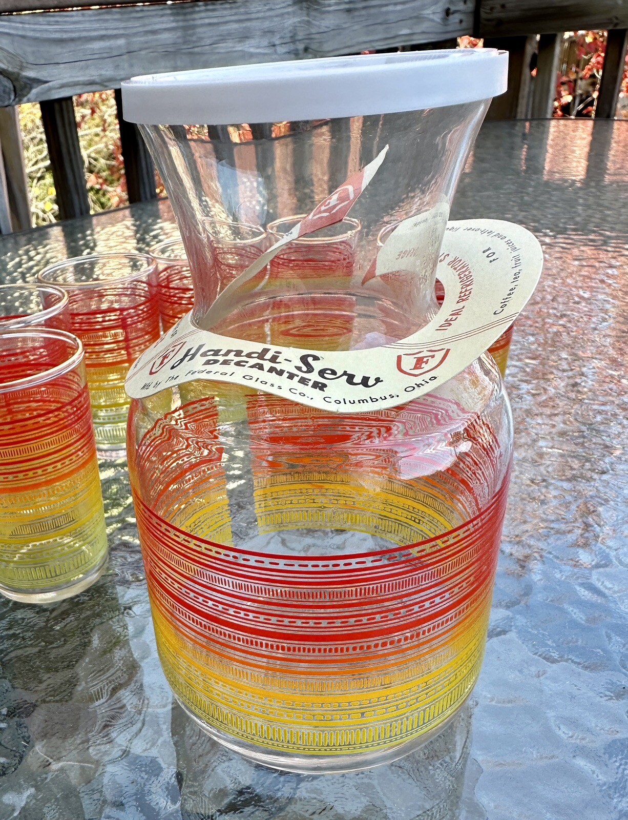 Federal Glass Handi-Serv Juice Glass Decanter Vintage Set w/ Six (6) Glasses NEW - Image 5