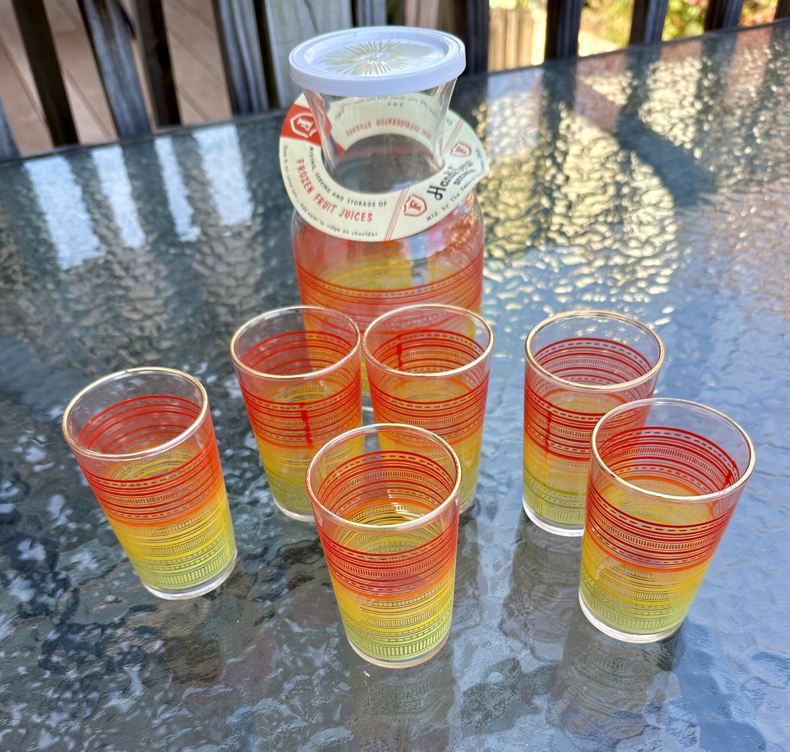 Federal Glass Handi-Serv Juice Glass Decanter Vintage Set w/ Six (6) Glasses NEW