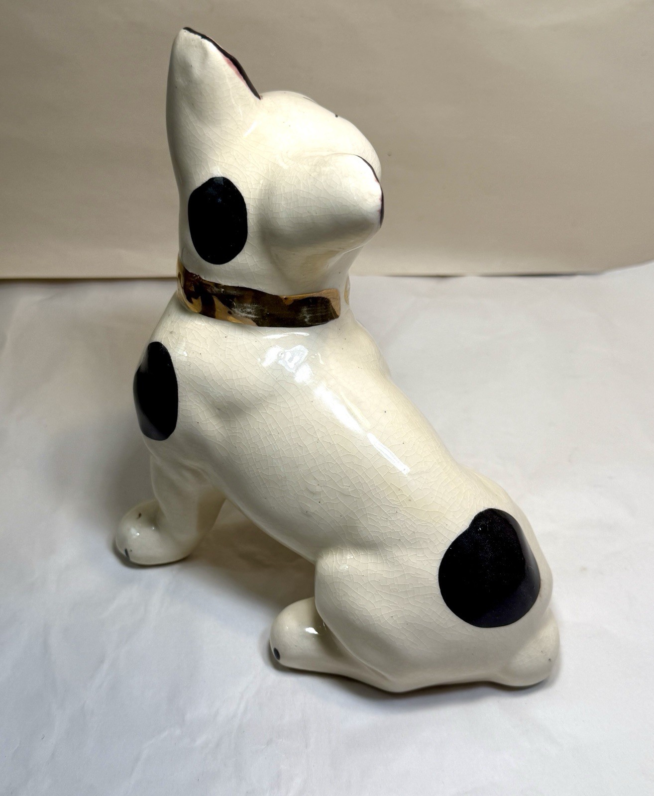 1930's Hand-Painted French Bulldog Figurine With Gold Gilded Collar - Image 3